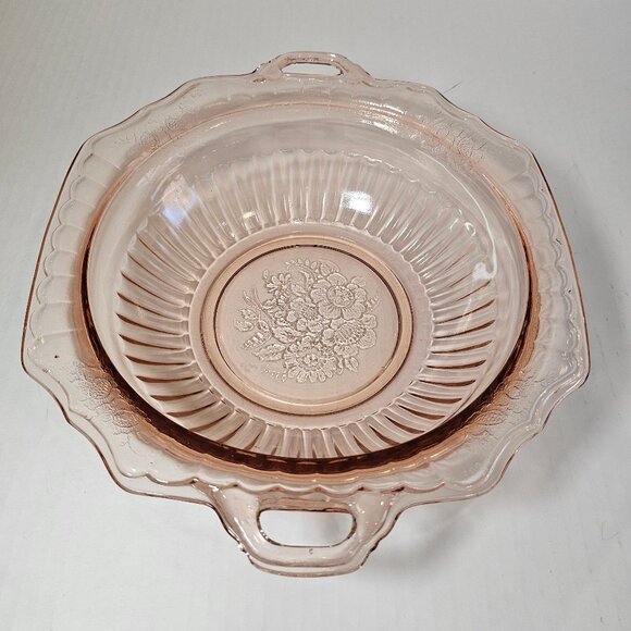 Anchor Hocking 1930s Pink Depression Glass Mayfair Open Rose Serving Bowl - Picture 4 of 9